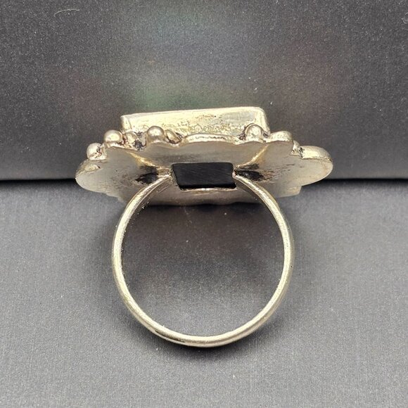 925 Sterling Silver Plt Abalone Shell Ring Size 8 Bezel Setting Statement - Picture 3 of 11